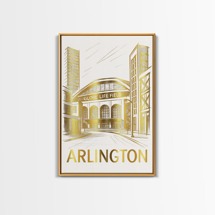 Arlington Travel Poster, Framed Canvas Print, Gold Line Drawing Wall Art, Arlington City Art, Travel Poster Art, City Art Print