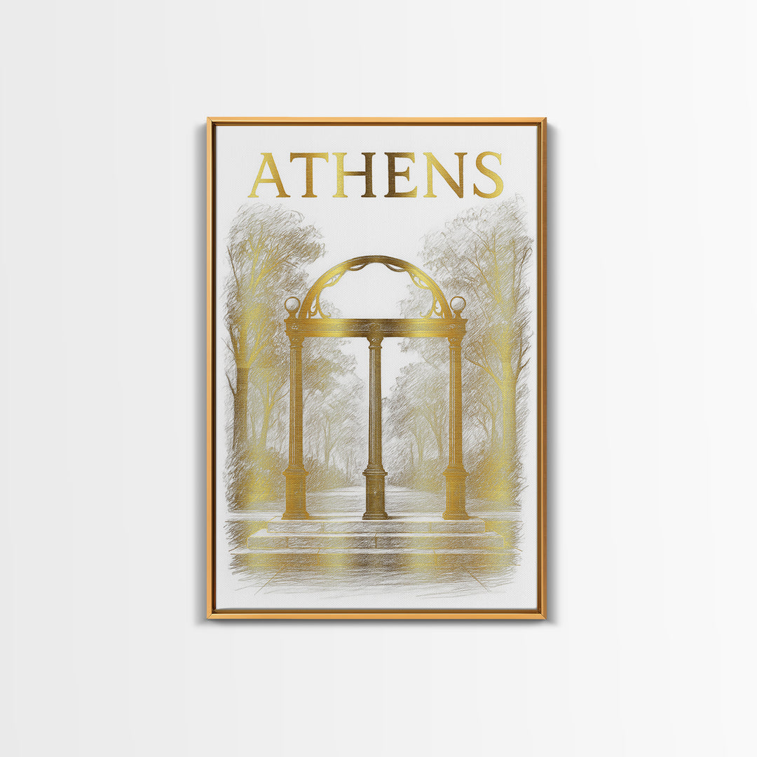 Athens Georgia Travel Poster, Canvas Print, Elegant City Illustration, Athens Art Print, Watercolor Downtown Skyline, Mid Century Wall Art