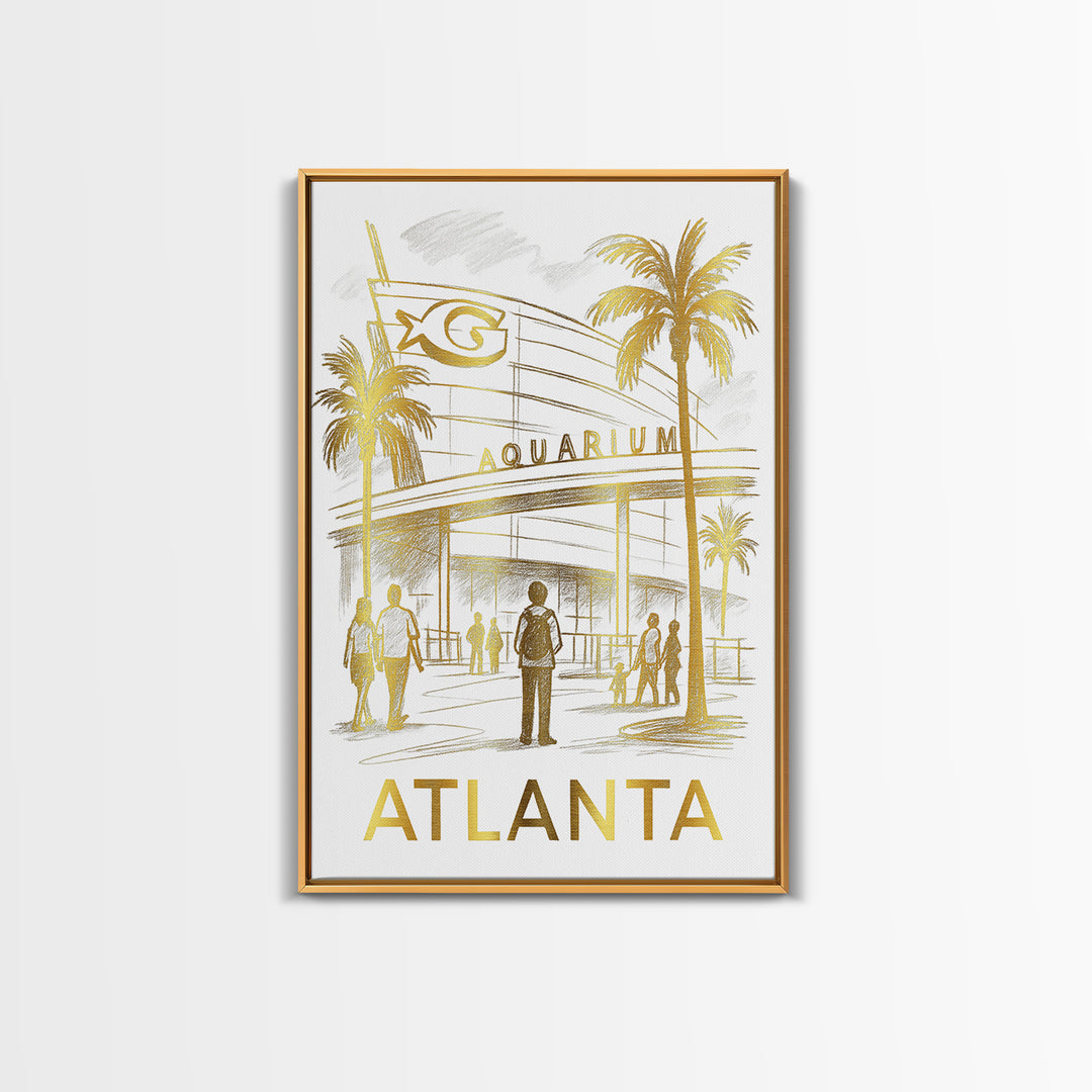Atlanta Travel Poster, Canvas Print, White And Gold Sketch Art, Atlanta Art Print, Watercolor Skyline, Retro Travel Print, Wall Art