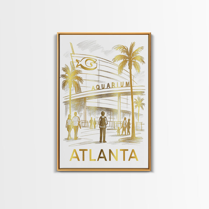 Atlanta Travel Poster, Canvas Print, White And Gold Sketch Art, Atlanta Art Print, Watercolor Skyline, Retro Travel Print, Wall Art
