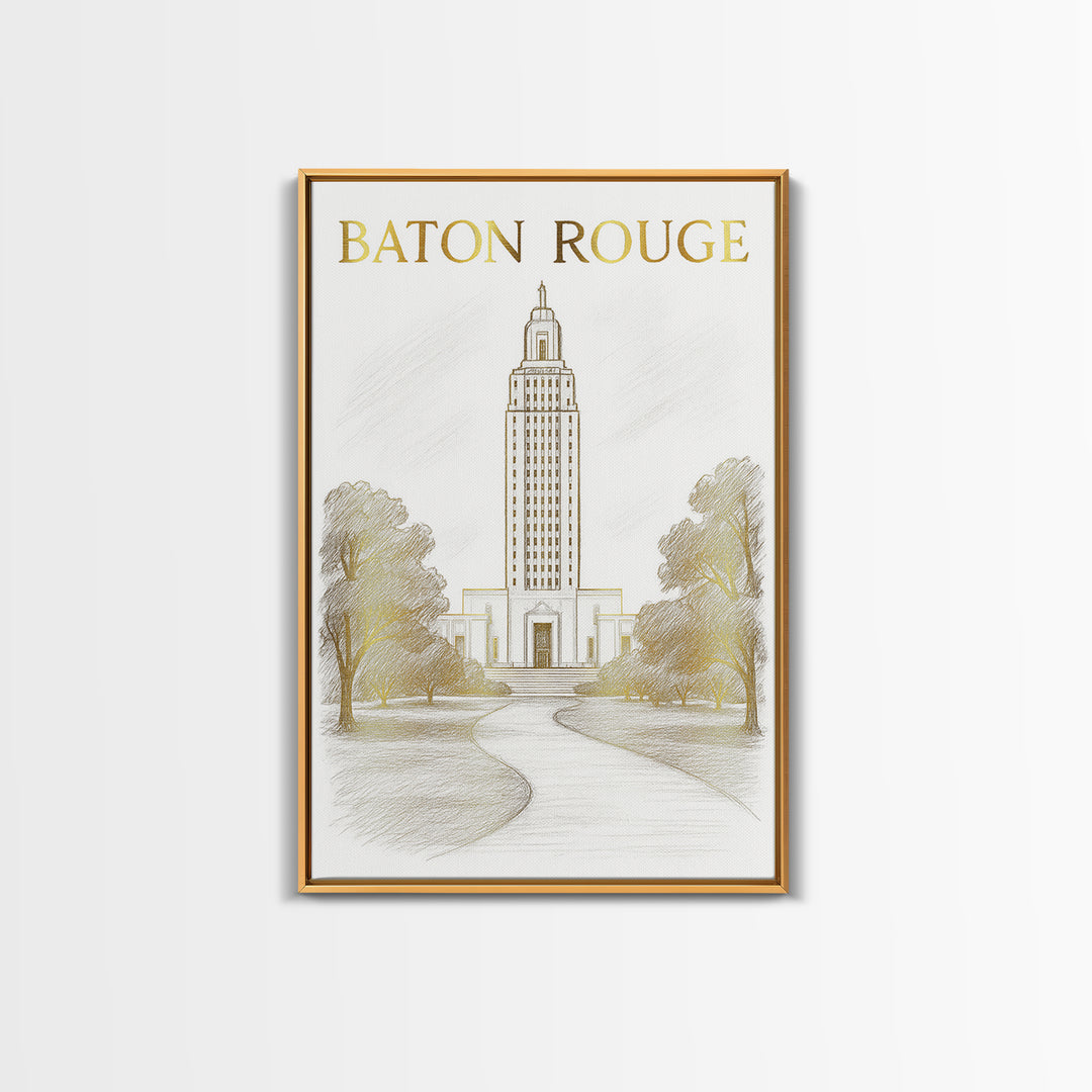 Baton Rouge Louisiana Travel Poster, Framed Canvas Print, Minimalist Poster Art, Baton Rouge City Art, Retro Travel Print, Modern Wall Decor