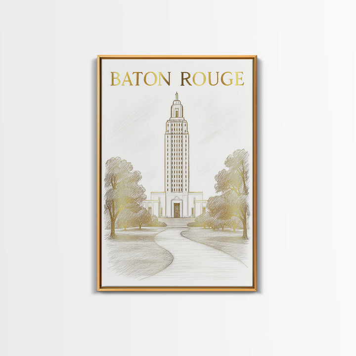 Baton Rouge Louisiana Travel Poster, Framed Canvas Print, Minimalist Poster Art, Baton Rouge City Art, Retro Travel Print, Modern Wall Decor