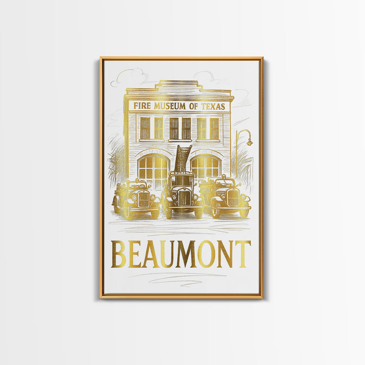 Beaumont Travel Poster, Framed Canvas Print, Gold Line Drawing Wall Art, Beaumont City Art, Home Office Decor, City Travel Prints