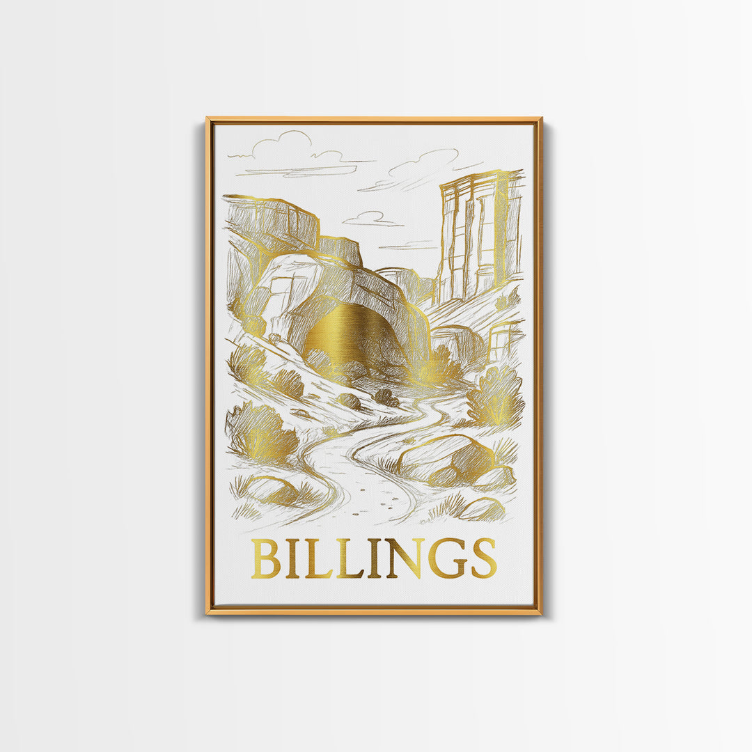 Billings Travel Poster, Framed Canvas Print, Elegant City Illustration, Billings Poster Print, Vintage City Poster, Vintage City Art
