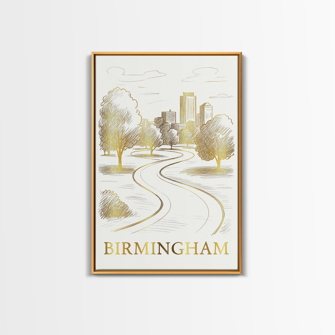 Birmingham Travel Poster, Framed Canvas Print, Elegant City Illustration, Birmingham Wall Art, Retro Travel Print, Vintage Travel Print