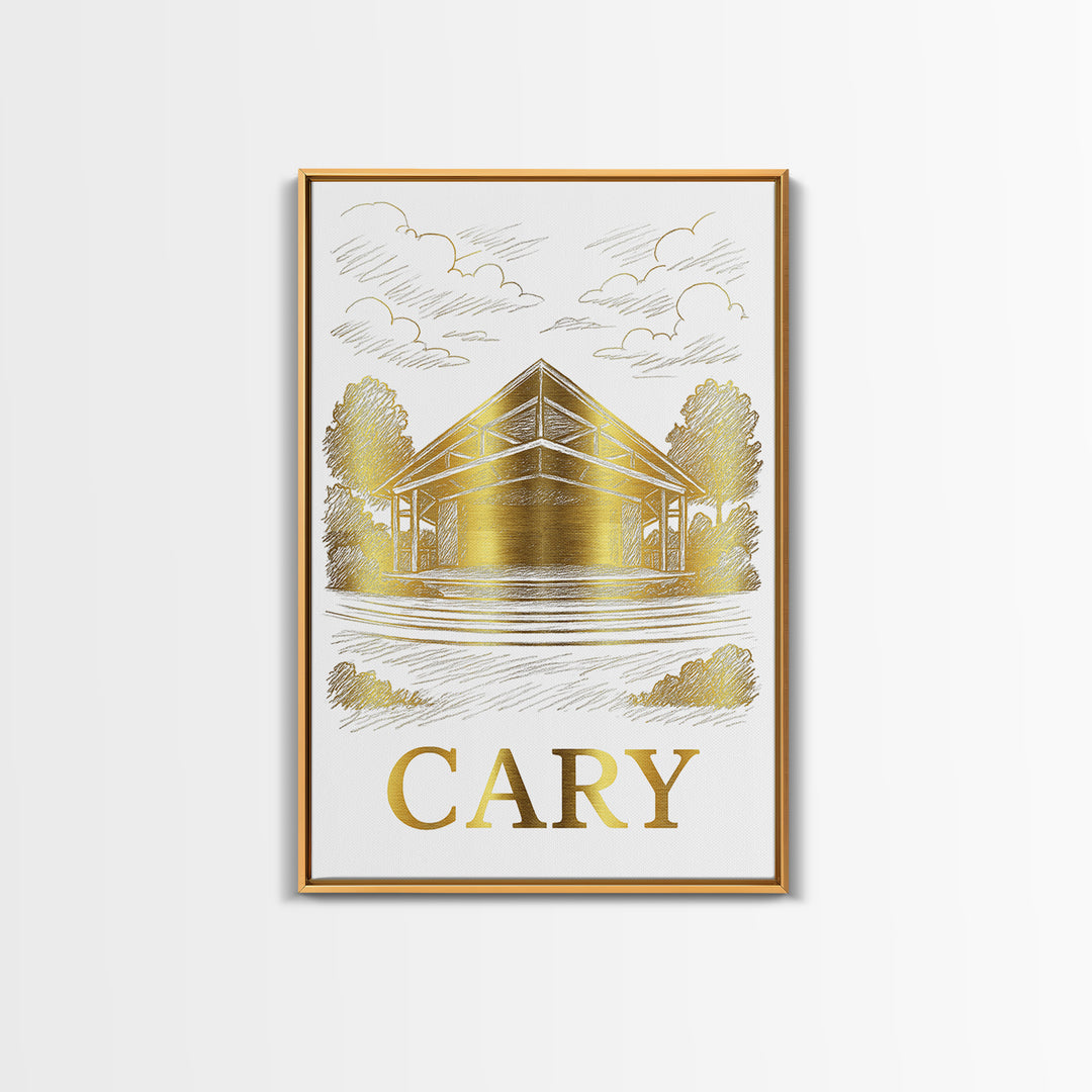 Cary Travel Poster, Framed Canvas Print, Elegant City Illustration, Cary City Art, Travel Art Print, Retro Travel Print, Vintage Travel Art