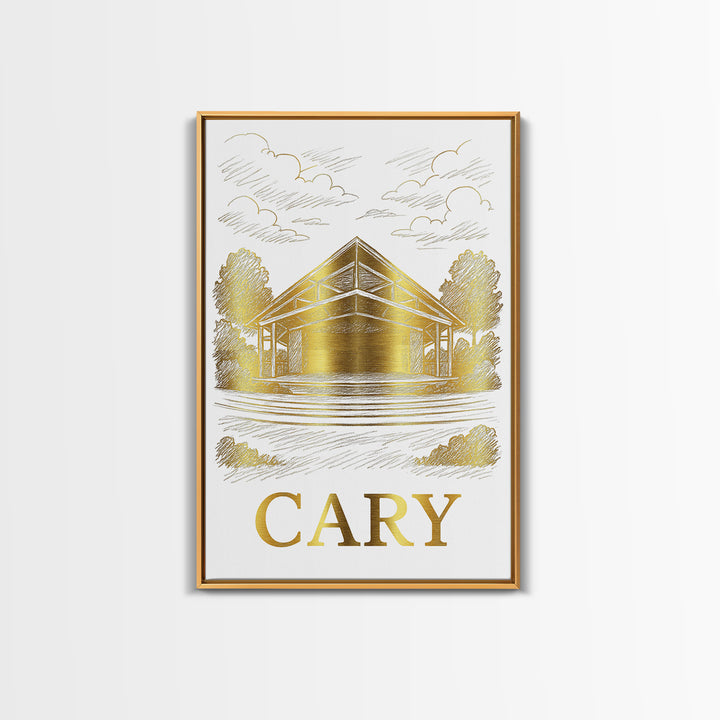 Cary Travel Poster, Framed Canvas Print, Elegant City Illustration, Cary City Art, Travel Art Print, Retro Travel Print, Vintage Travel Art