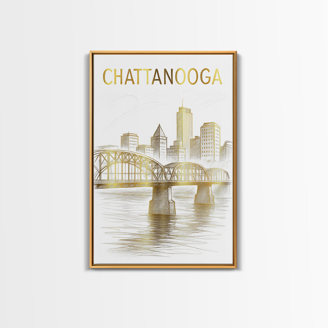 Chattanooga Tennessee Travel Poster, Canvas Print, Elegant Skyline Art, Chattanooga Poster Print, Vintage City Poster, Gift For Travelers
