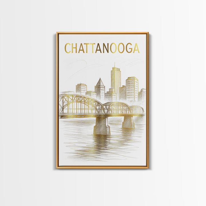 Chattanooga Tennessee Travel Poster, Canvas Print, Elegant Skyline Art, Chattanooga Poster Print, Vintage City Poster, Gift For Travelers
