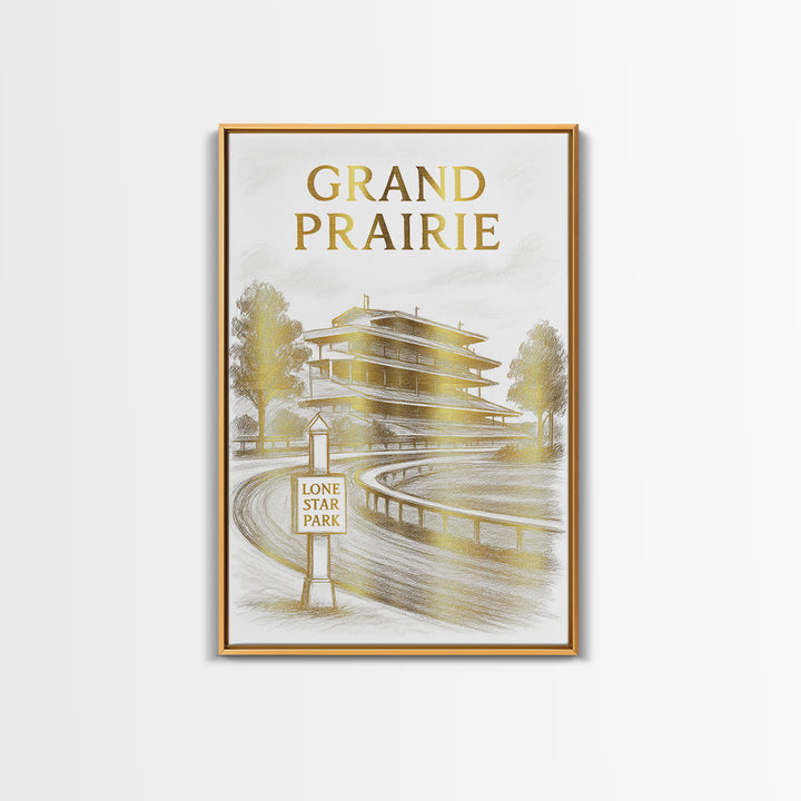 Grand Prairie Texas Travel Poster, Canvas Print, Gold Line Drawing Wall Art, Grand Prairie Poster Print, Wall Art, Vintage City Poster