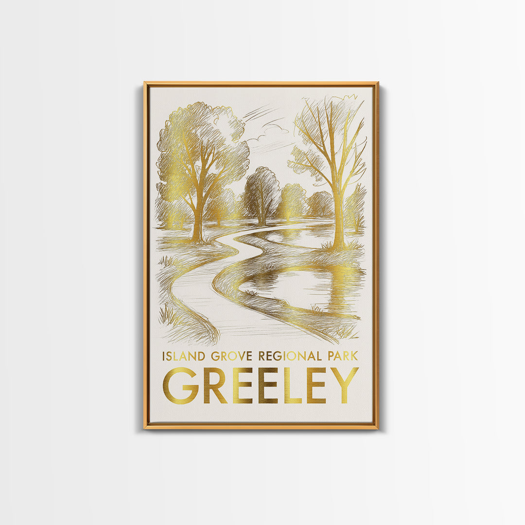Greeley Travel Poster, Canvas Print, Gold Line Drawing Wall Art, Greeley Poster Print, Vintage Travel Art, Vintage City Poster