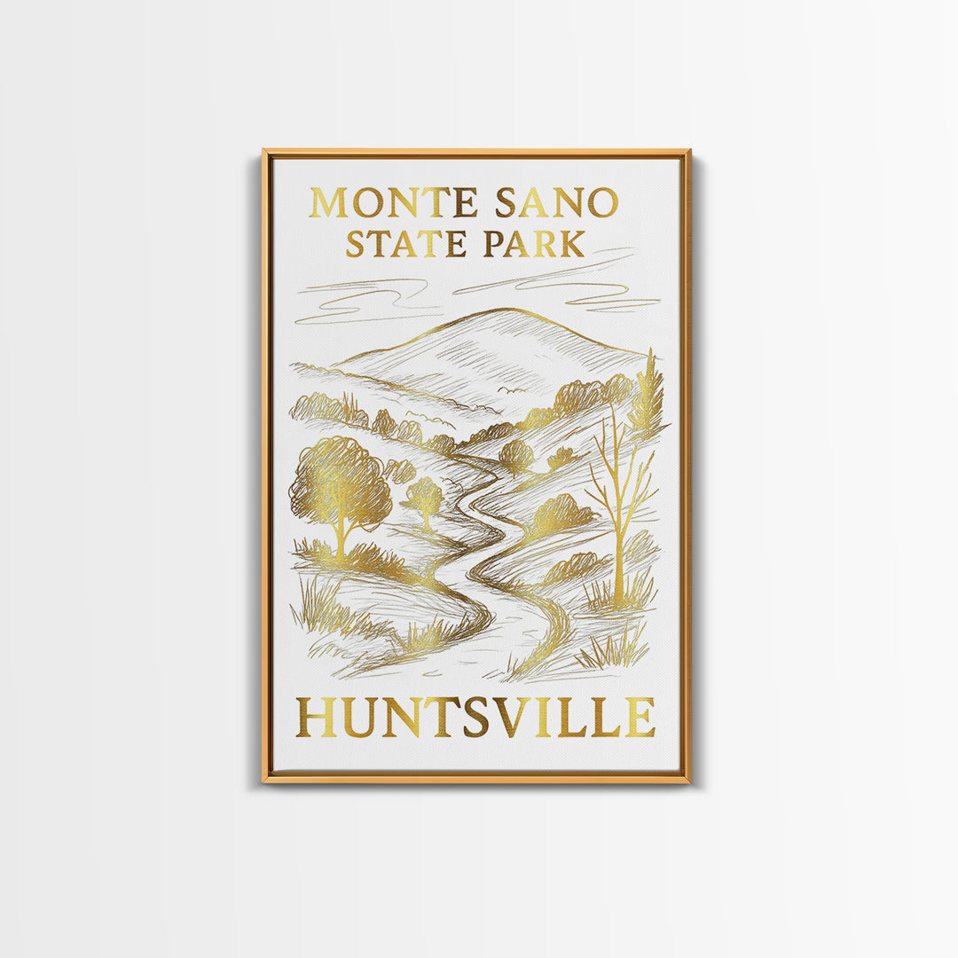 Huntsville Travel Poster, Canvas Print, White And Gold Sketch Art, Huntsville City Art, Home Office Decor, Mid Century Wall Art