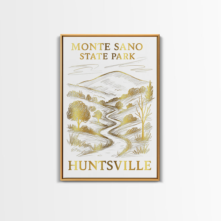 Huntsville Travel Poster, Canvas Print, White And Gold Sketch Art, Huntsville City Art, Home Office Decor, Mid Century Wall Art