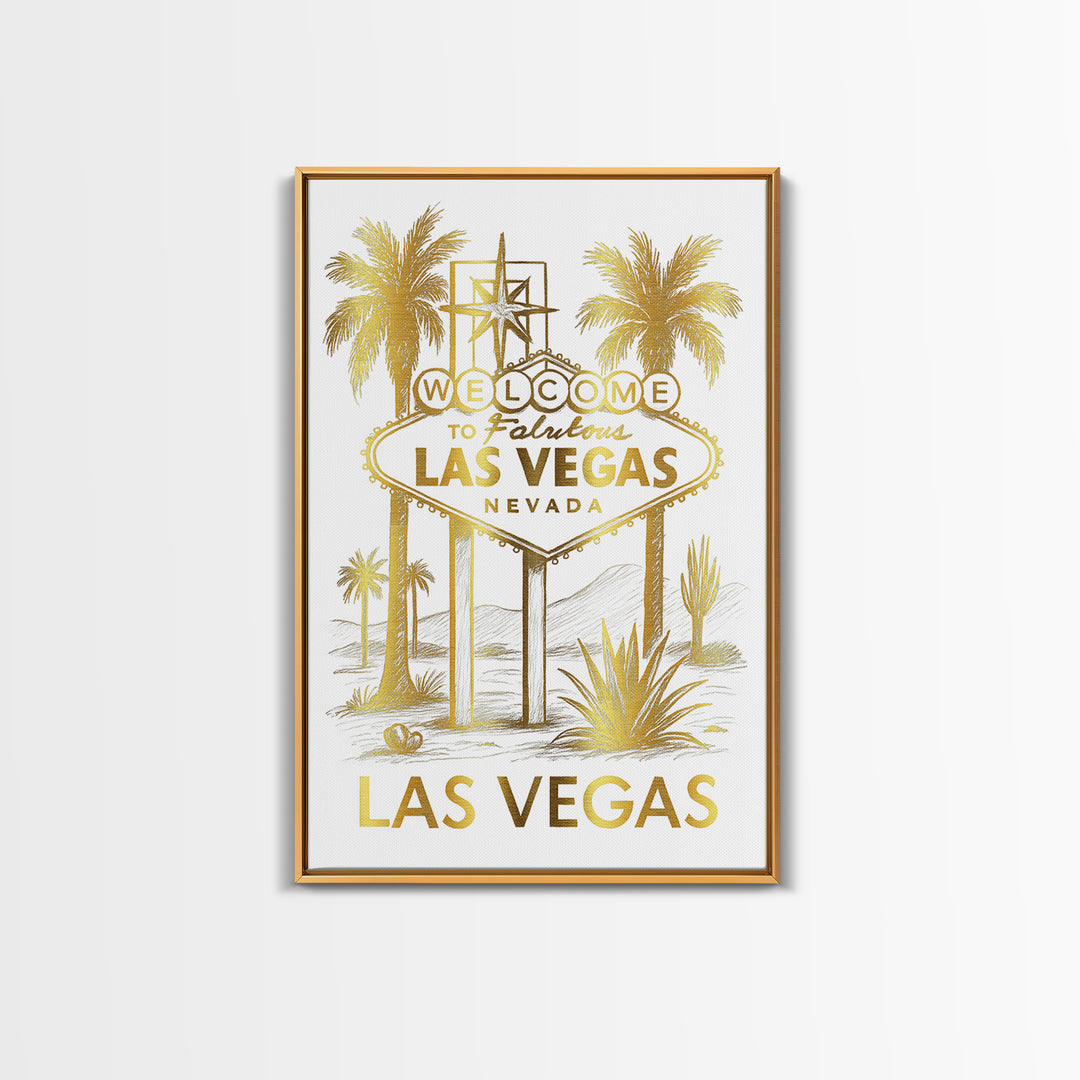 Las Vegas Travel Poster, Canvas Print, Gold Line Drawing Wall Art, Las Vegas Travel Art, Travel Art Print, Mid Century Wall Art