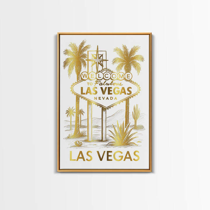 Las Vegas Travel Poster, Canvas Print, Gold Line Drawing Wall Art, Las Vegas Travel Art, Travel Art Print, Mid Century Wall Art