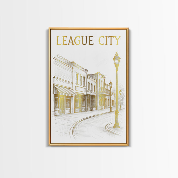 League City Texas Travel Poster, Canvas Print, Minimalist Poster Art, League City Art Print, Travel Wall Art, Skyline Art, Wanderlust Decor