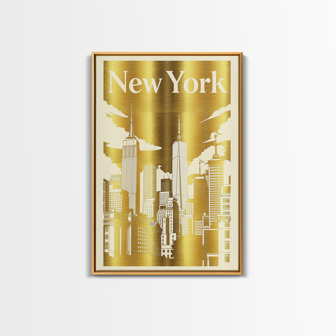 New York Travel Poster, Canvas Print, White And Gold Sketch Art, New York Wall Art, Vintage Travel Print, City Illustration, Poster Art