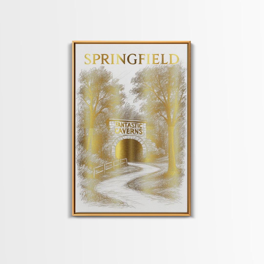 Springfield Missouri Travel Poster, Canvas Print, Gold Line Drawing Wall Art, Springfield Travel Art, Home Office Decor, City Travel Prints