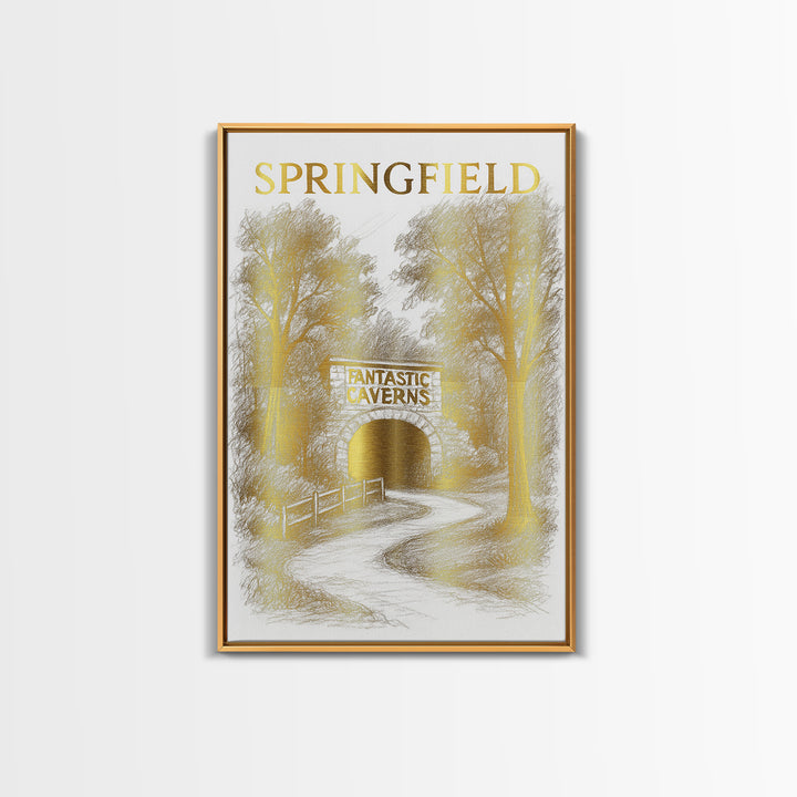 Springfield Missouri Travel Poster, Canvas Print, Gold Line Drawing Wall Art, Springfield Travel Art, Home Office Decor, City Travel Prints