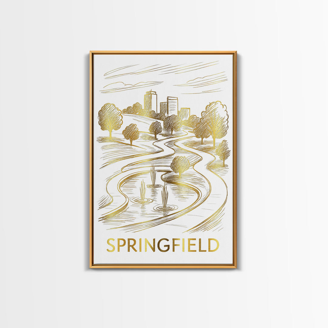 Springfield Travel Poster, Framed Canvas Print, Elegant City Illustration, Springfield City Art, Vintage Travel Art, Travel Poster Set