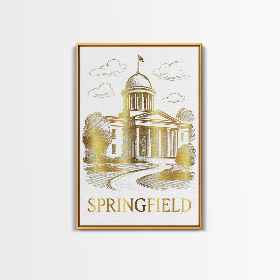 Springfield Travel Poster, Framed Canvas Print, Elegant City Illustration, Springfield Wall Art, Fine Art Print, City Travel Prints
