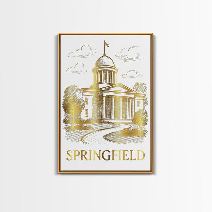 Springfield Travel Poster, Framed Canvas Print, Elegant City Illustration, Springfield Wall Art, Fine Art Print, City Travel Prints
