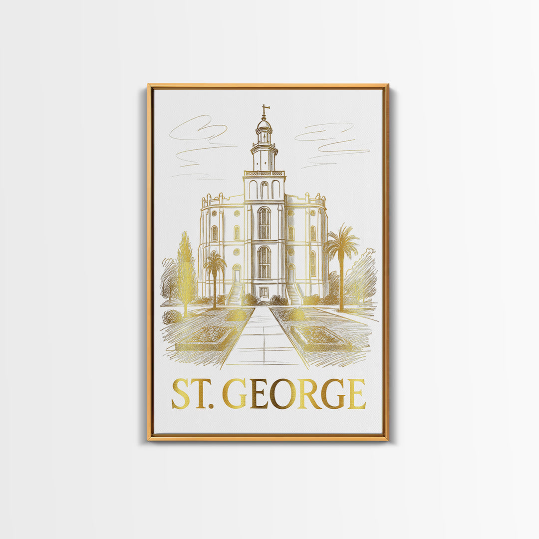 St George Travel Poster, Canvas Print, Gold Line Drawing Wall Art, St George Wall Art, Retro Travel Print, Mid Century Wall Art