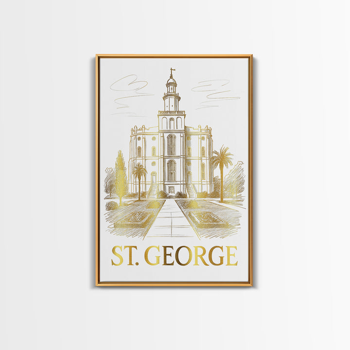 St George Travel Poster, Canvas Print, Gold Line Drawing Wall Art, St George Wall Art, Retro Travel Print, Mid Century Wall Art