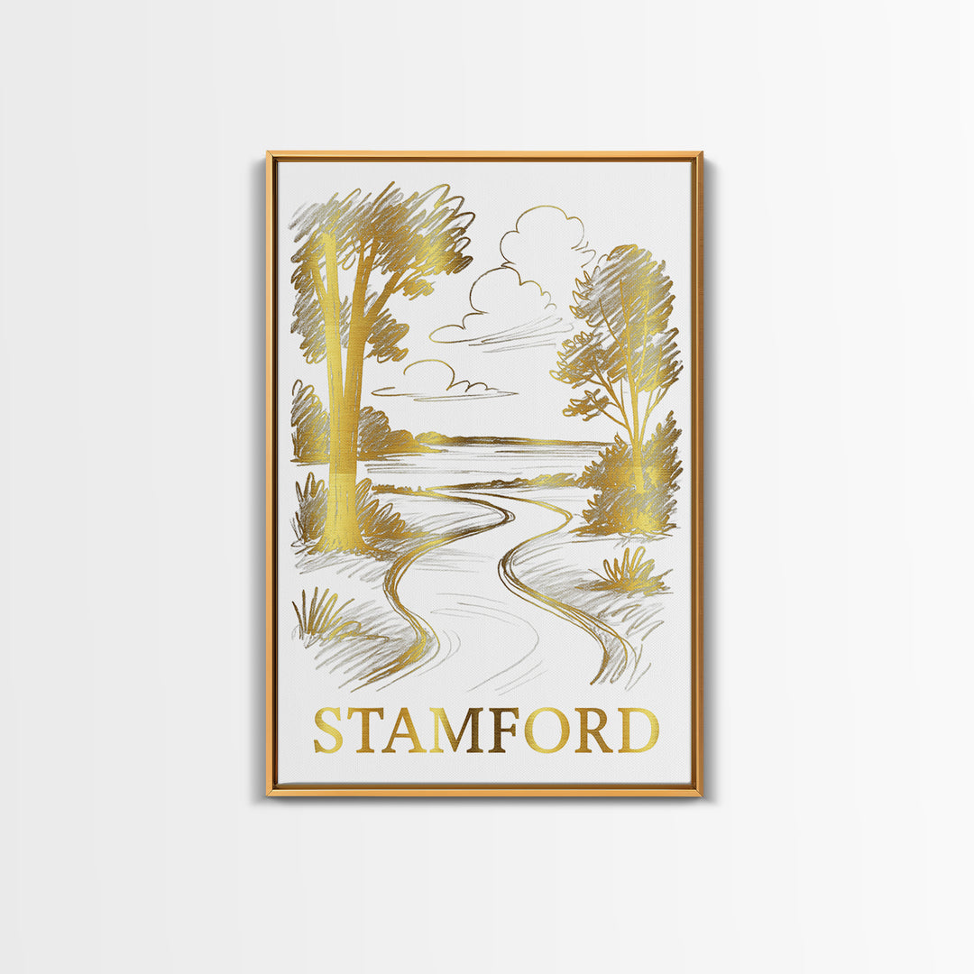 Stamford Travel Poster, Framed Canvas Print, Elegant City Illustration, Stamford Art Print, City Travel Prints, Travel Poster Set