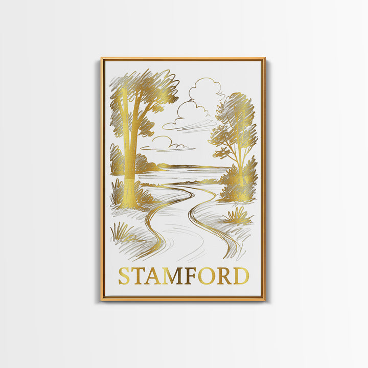 Stamford Travel Poster, Framed Canvas Print, Elegant City Illustration, Stamford Art Print, City Travel Prints, Travel Poster Set