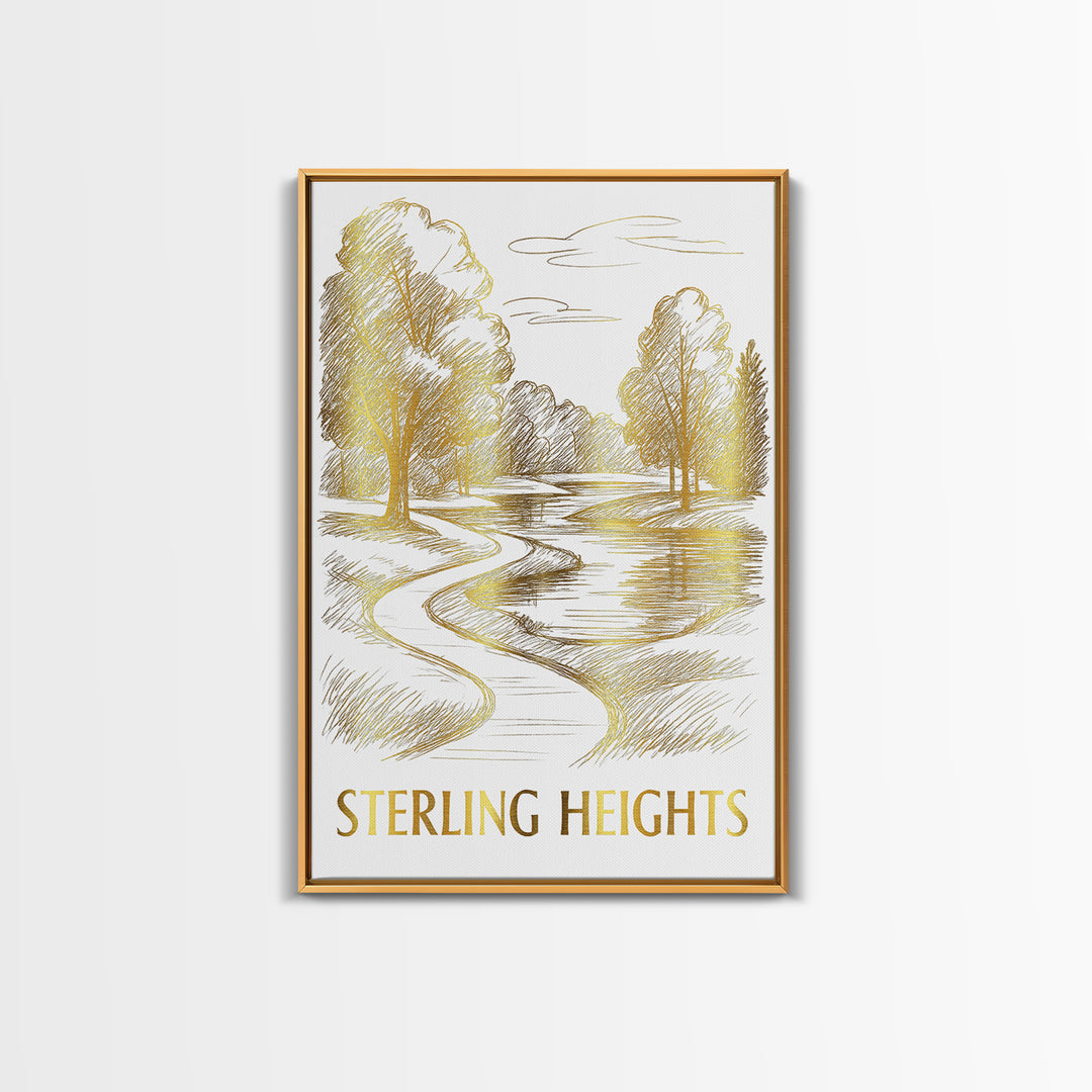 Sterling Heights Travel Poster, Canvas Print, Elegant City Illustration, Sterling Heights Wall Art, Modern Wall Decor, Watercolor Skyline