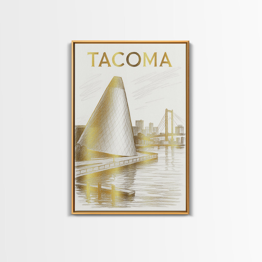 Tacoma Washington Travel Poster, Framed Canvas Print, Elegant City Illustration, Tacoma City Art, Mid Century Wall Art, Travel Poster Set