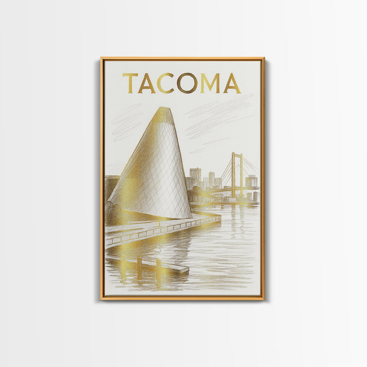 Tacoma Washington Travel Poster, Framed Canvas Print, Elegant City Illustration, Tacoma City Art, Mid Century Wall Art, Travel Poster Set