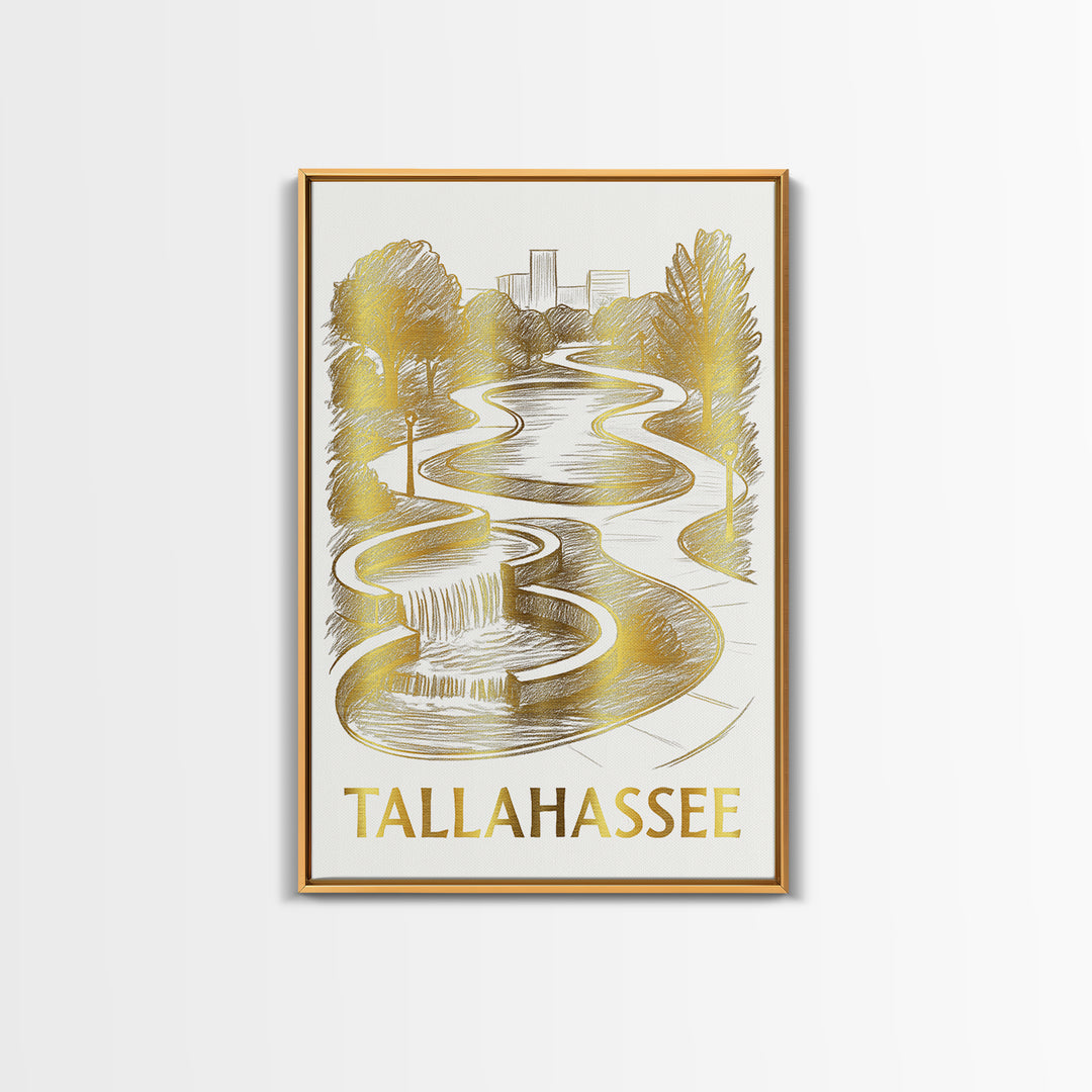 Tallahassee Travel Poster, Canvas Print, White And Gold Sketch Art, Tallahassee Art Print, Watercolor City Skyline, Travel Art Print