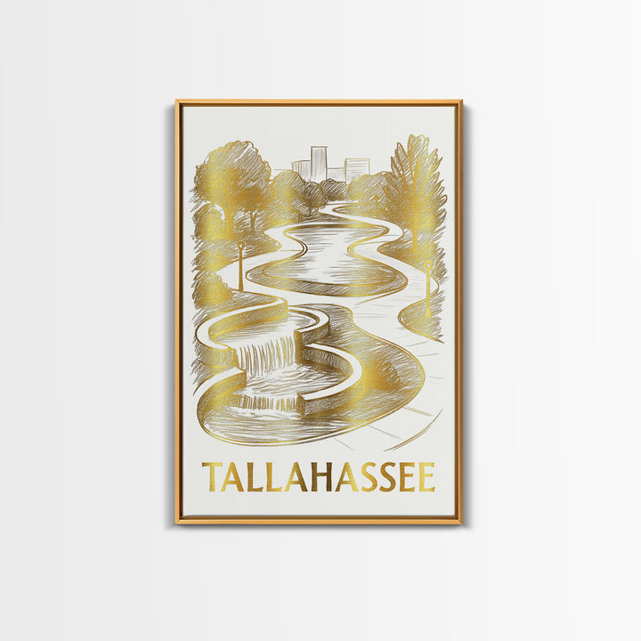 Tallahassee Travel Poster, Canvas Print, White And Gold Sketch Art, Tallahassee Art Print, Watercolor City Skyline, Travel Art Print