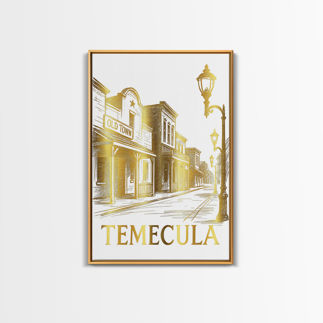 Temecula Travel Poster, Canvas Print, White And Gold Sketch Art, Temecula Travel Art, Vintage City Poster, Travel Poster Art, Design 2