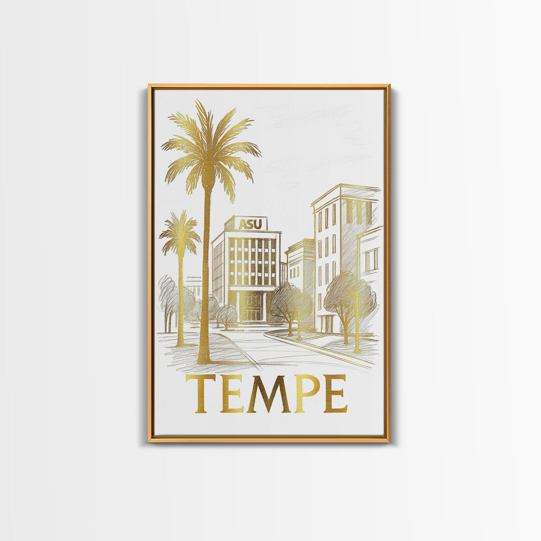 Tempe Travel Poster, Canvas Print, Gold Line Drawing Wall Art, Tempe Art Print, Eclectic Wall Decor, Modern Wall Decor, Retro Travel Print