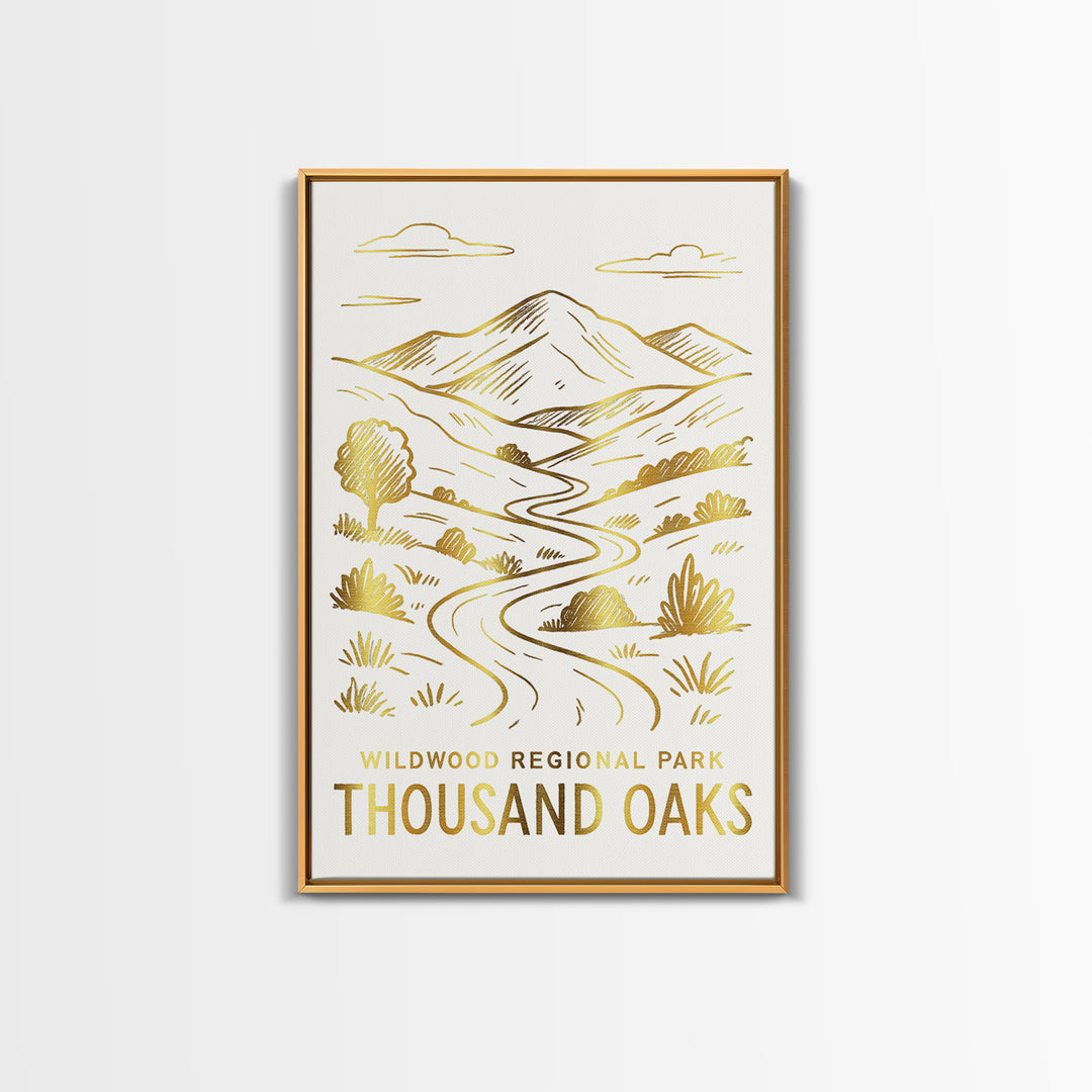 Thousand Oaks Travel Poster, Canvas Print, White And Gold Sketch Art, Thousand Oaks City Art, Home Office Decor, Fine Art Print