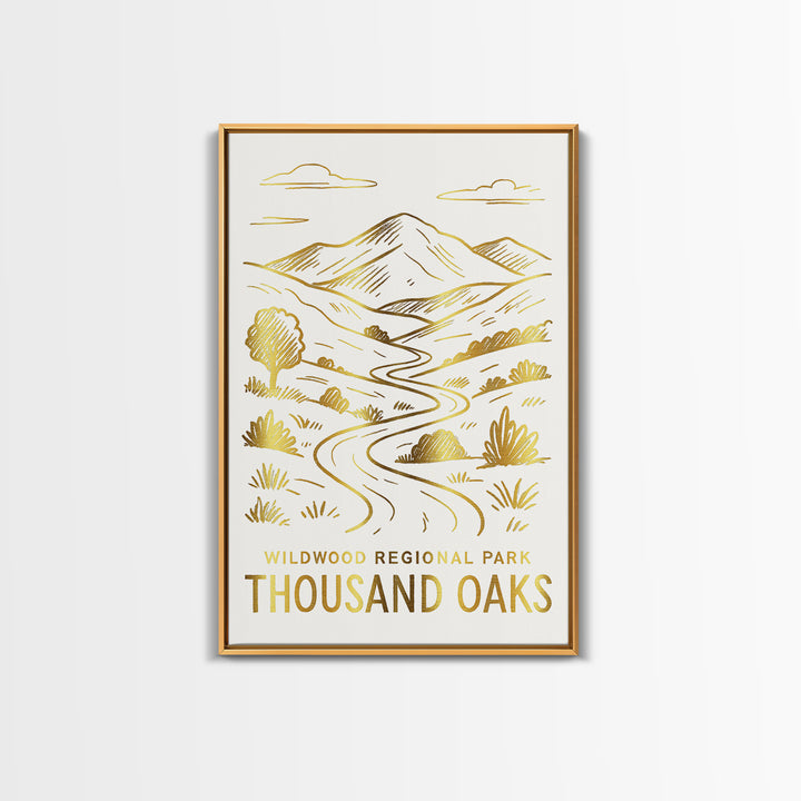 Thousand Oaks Travel Poster, Canvas Print, White And Gold Sketch Art, Thousand Oaks City Art, Home Office Decor, Fine Art Print