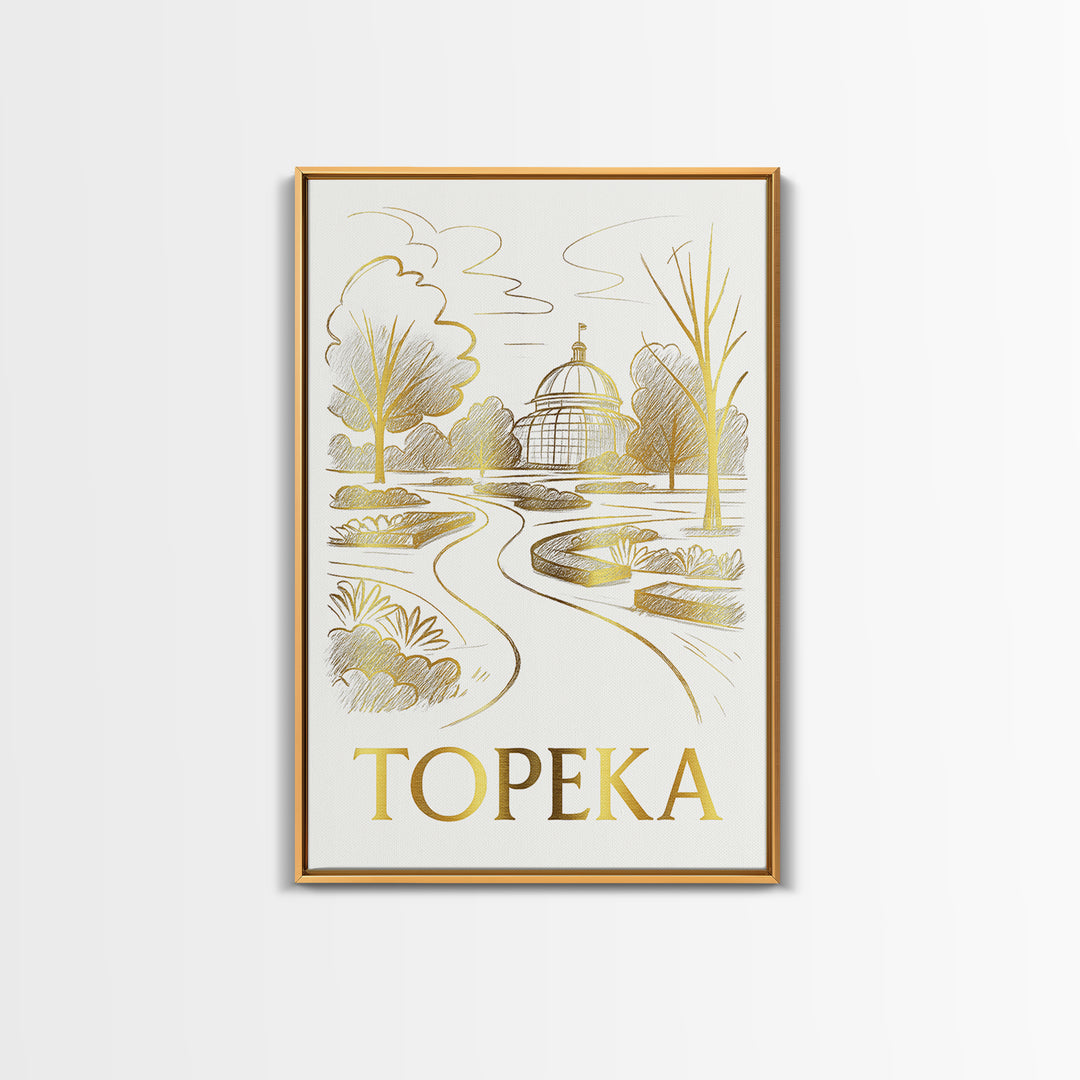 Topeka Travel Poster, Canvas Print, Gold Line Drawing Wall Art, Topeka Wall Art, Travel Poster Set, Living Room Wall Art, Fine Art Print