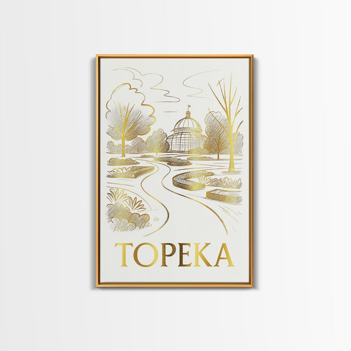 Topeka Travel Poster, Canvas Print, Gold Line Drawing Wall Art, Topeka Wall Art, Travel Poster Set, Living Room Wall Art, Fine Art Print