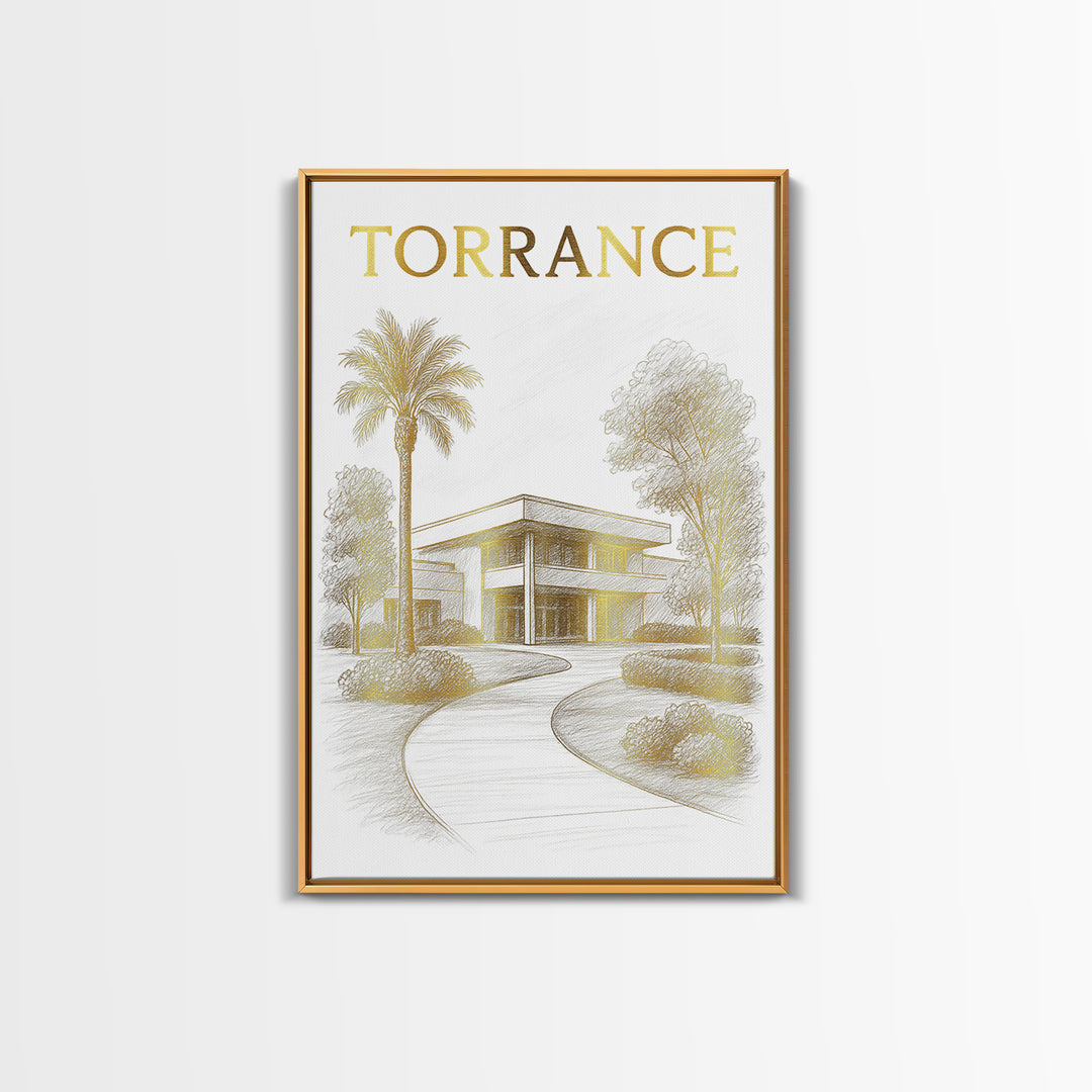 Torrence Travel Poster, Canvas Print, Gold Line Drawing Wall Art, Torrence City Art, Travel Poster Art, Travel Wall Decor, Poster Print