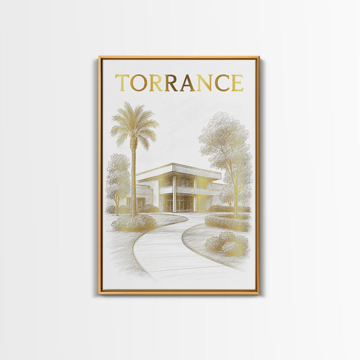 Torrence Travel Poster, Canvas Print, Gold Line Drawing Wall Art, Torrence City Art, Travel Poster Art, Travel Wall Decor, Poster Print