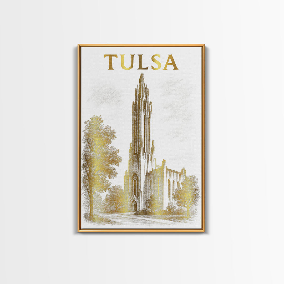 Tulsa Oklahoma Travel Poster, Canvas Print, Gold Line Drawing Wall Art, Tulsa Travel Art, Fine Art Print, Wall Decor, Wanderlust Decor