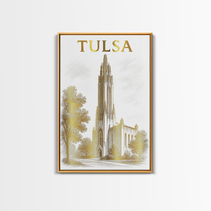 Tulsa Oklahoma Travel Poster, Canvas Print, Gold Line Drawing Wall Art, Tulsa Travel Art, Fine Art Print, Wall Decor, Wanderlust Decor