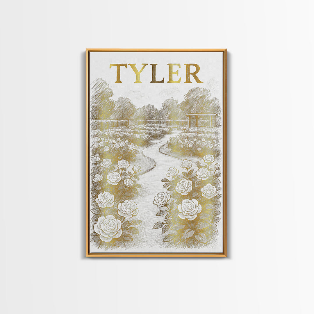 Tyler Texas Travel Poster, Canvas Print, Gold Line Drawing Wall Art, Tyler Travel Art, Wanderlust Decor, Modern Wall Decor, Travel Decor