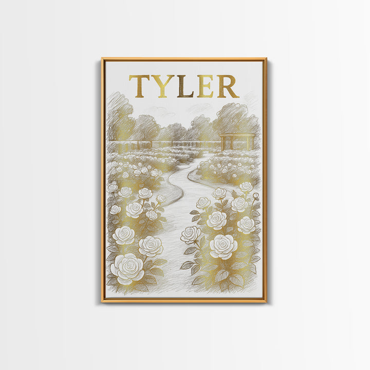 Tyler Texas Travel Poster, Canvas Print, Gold Line Drawing Wall Art, Tyler Travel Art, Wanderlust Decor, Modern Wall Decor, Travel Decor