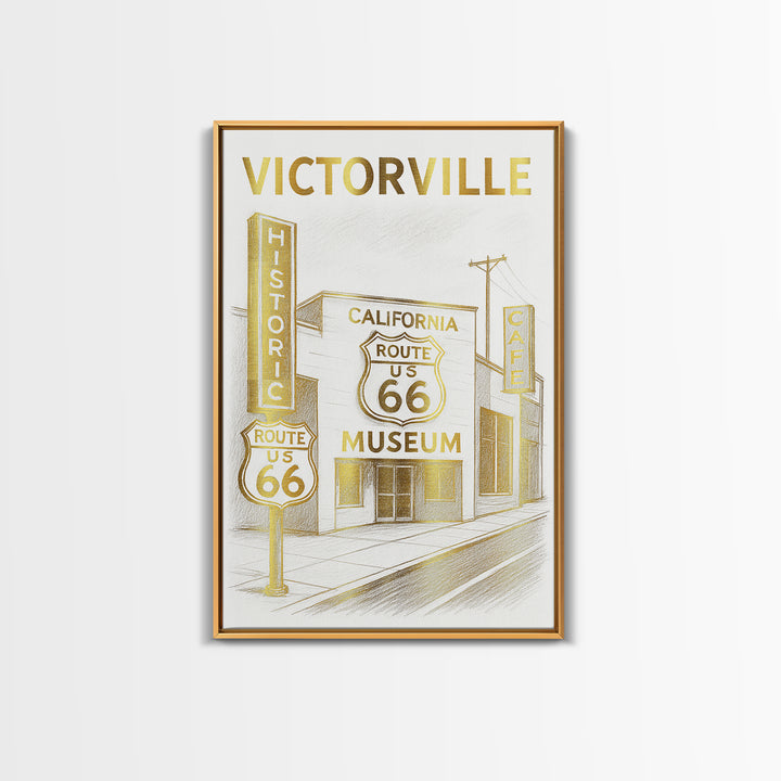 Victorville California Travel Poster, Canvas Print, Gold Line Drawing Wall Art, Victorville Wall Art, Skyline Art, City Art Print, Art Print