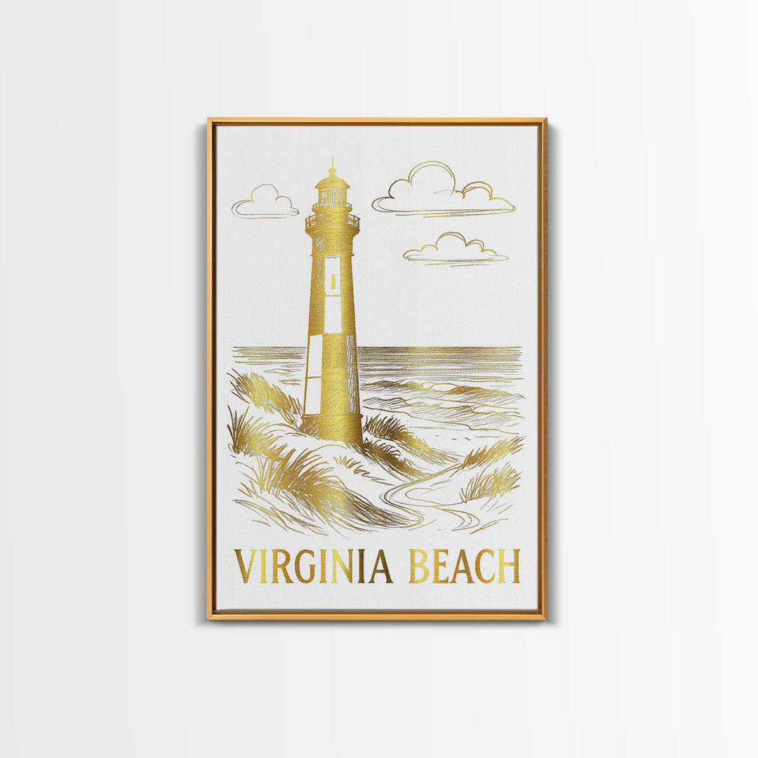 Virginia Beach Travel Poster, Framed Canvas Print, Minimalist Poster Art, Virginia Beach Wall Art, Vintage City Art, City Illustration