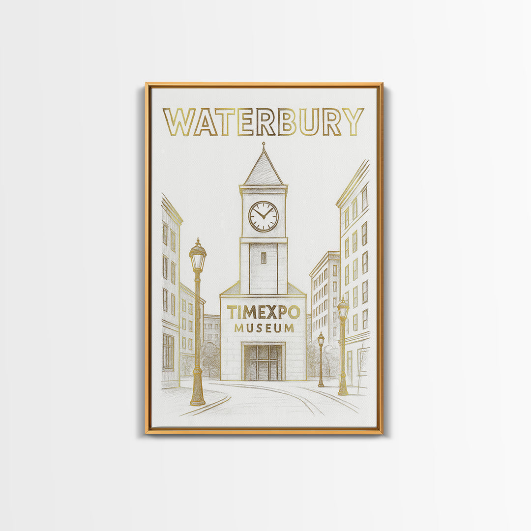 Waterbury Connecticut Travel Poster, Canvas Print, Elegant City Illustration, Waterbury Poster Print, Wanderlust Decor, Travel Wall Decor